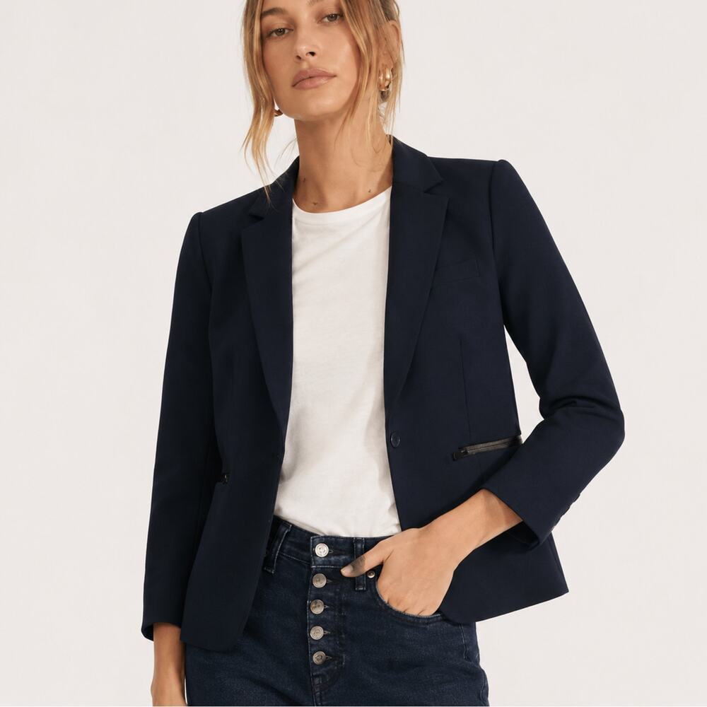 Veronica Beard 12 Core Schoolboy Scuba Dickey Jacket $645 Fitted Blazer Navy